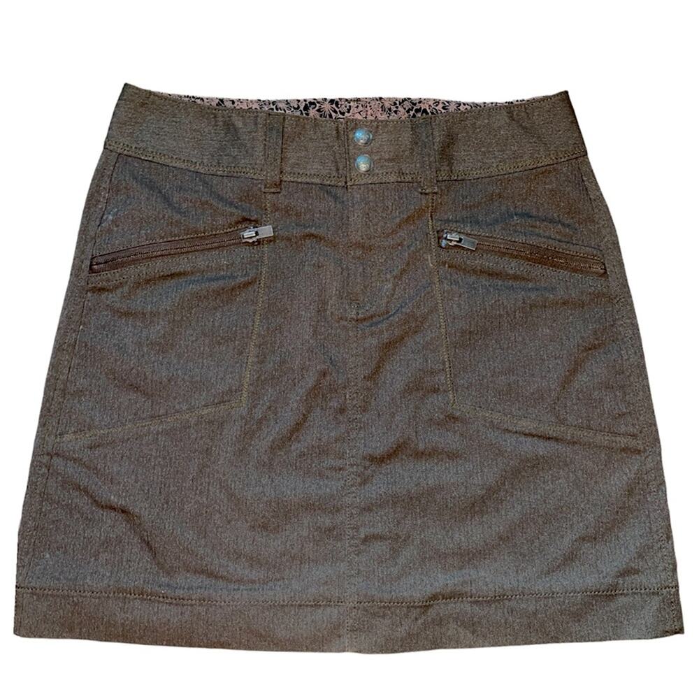 Athleta Forest Brown Twill Zipper Front Pockets back Patch pockets skirt size 6